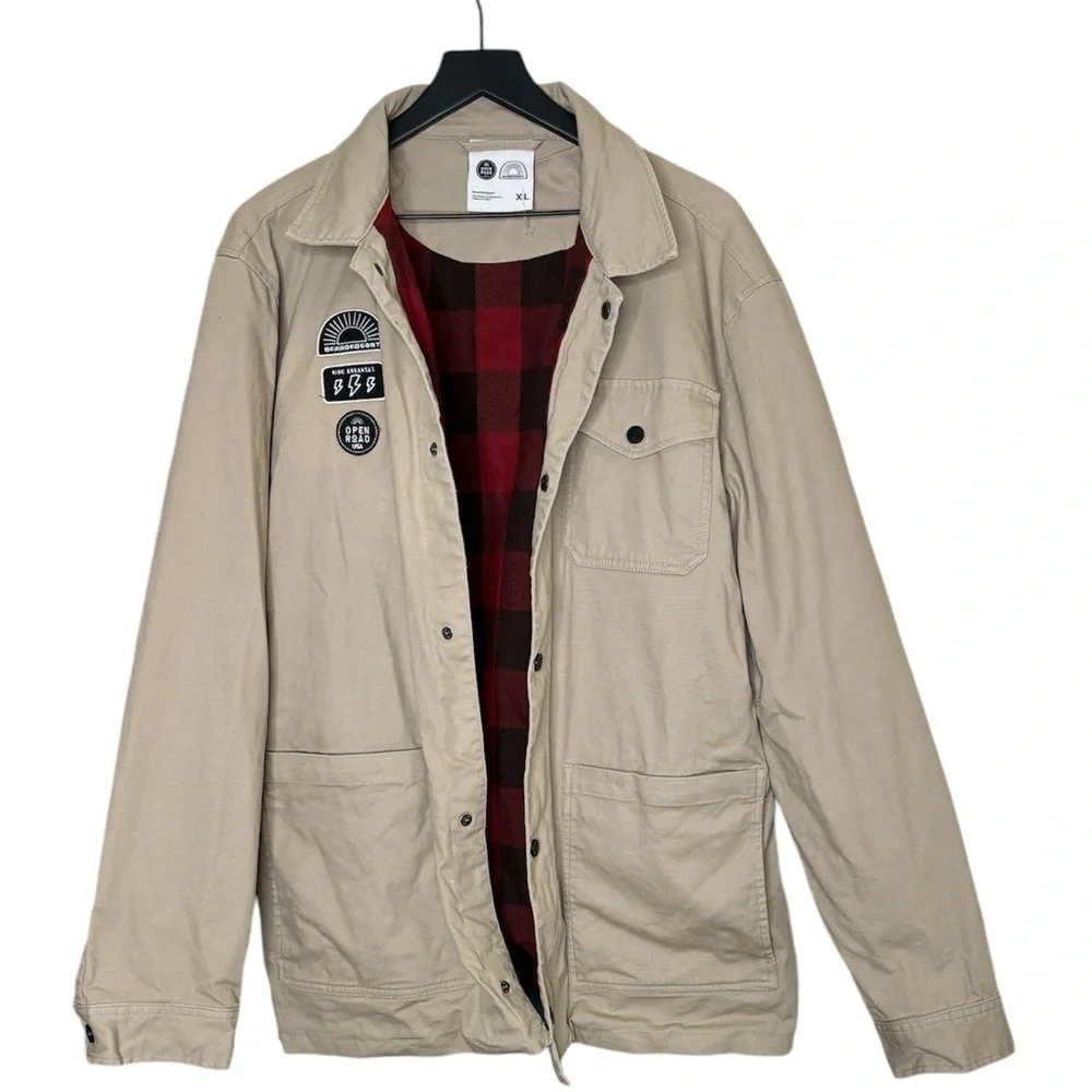 Bearded Goat Open Road Men’s Flannel Lined Jacket Khaki Tan Size XL